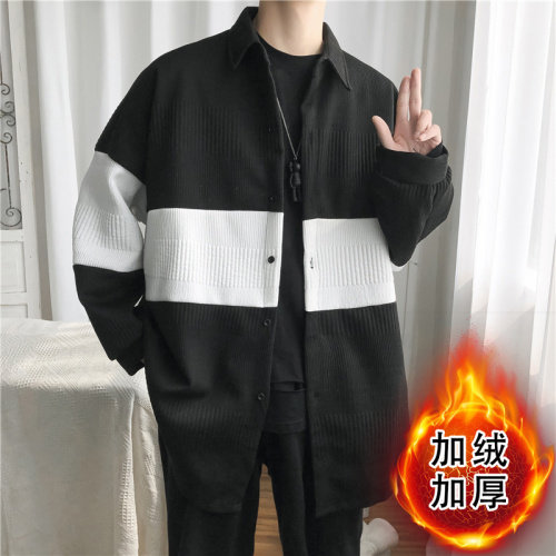 痞帅加绒开衫外套男秋冬宽松潮牌撞色针织衫毛衣SY08-P55 加绒65图片