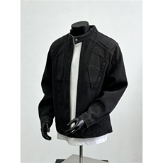 JK8959-P78春秋立体垫肩水洗黑灰色牛仔外套，男装工装外套，电商B323A