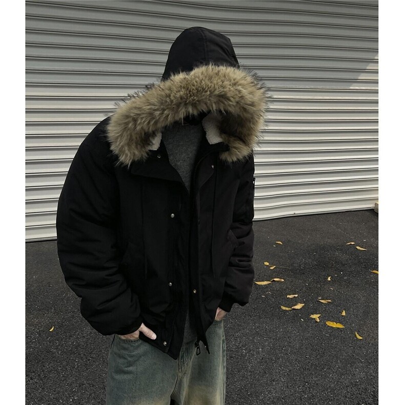 大毛领男款冬季高级感美式复古连帽棉服保暖棉袄MY6105-P96,男装棉衣,星座208-5