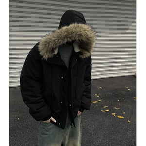 大毛领男款冬季高级感美式复古连帽棉服保暖棉袄MY6105-P96图片