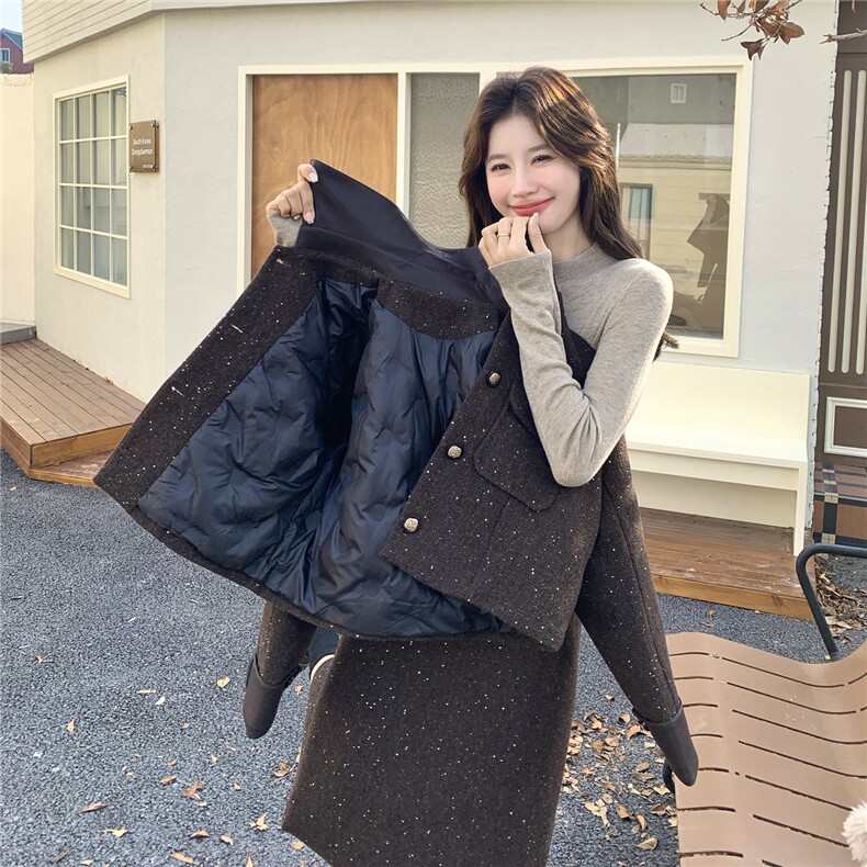 新品现货2025女装冬装西装羽绒服连衣裙两件套8080-p265-k398,女装羽绒服,2C266