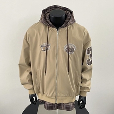 2025美式假两件连帽潮牌棉服外套女春季情侣夹克外套W6386-P88，男装夹克，星座412-3