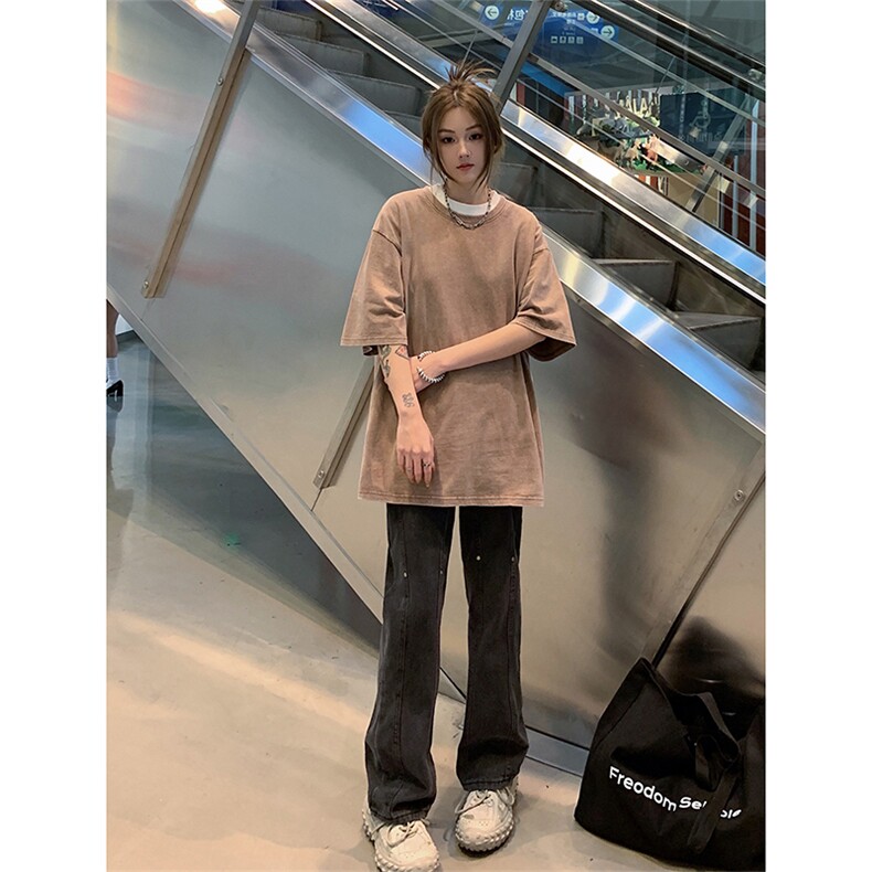 X1025-TP25水洗重磅240克短袖T恤男女港风复古夏季可二开T恤,男装T恤,电商A102-1