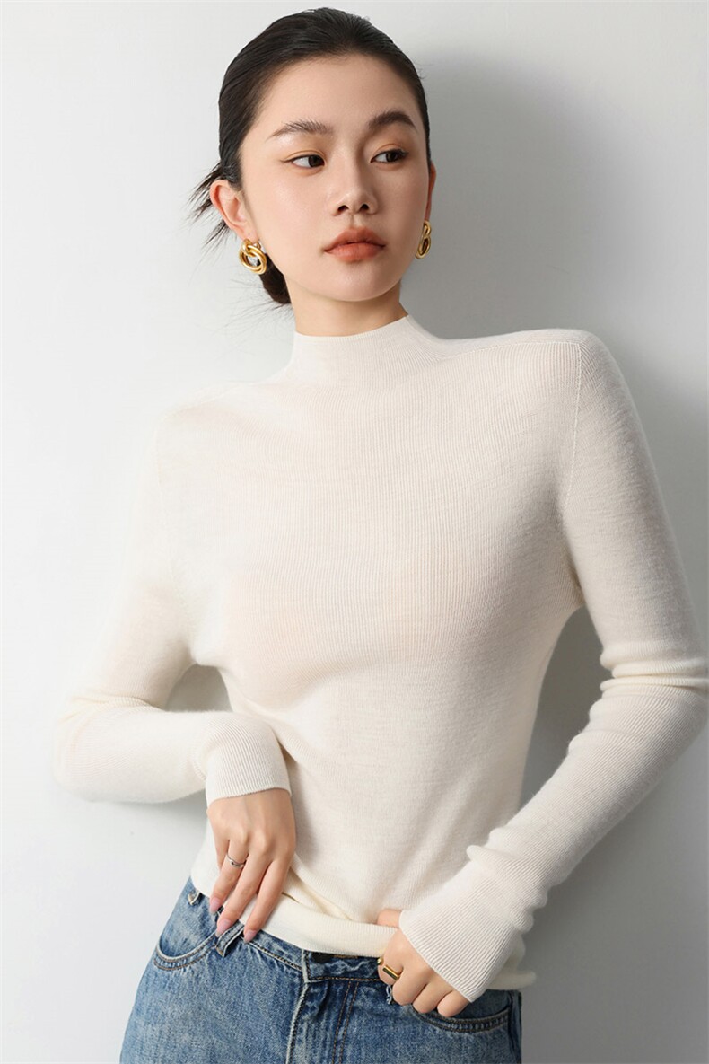 打底王口碑返场精纺扬子纱经典半高领修身高弹内搭衫,女装羊毛衫,挚尚羊绒