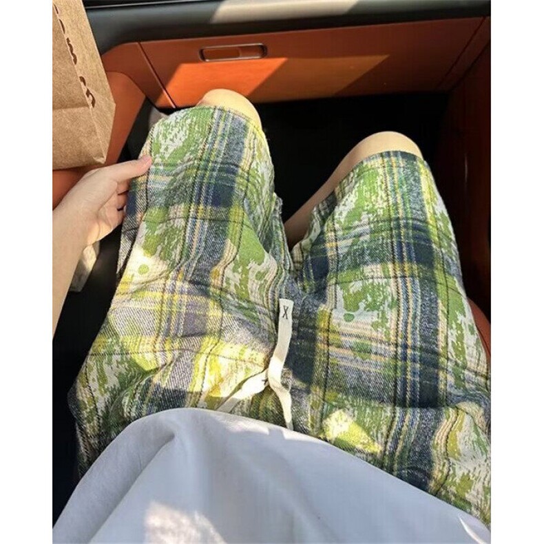 绿色扎染格子短裤男夏季薄款裤子设计感慵懒不过膝五分裤KD332,男装牛仔裤,星座1116A（原606A-3）