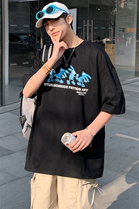得物抖音 40支双纱高品质创意印花半袖纯棉短袖T恤男女 T7229-P40图片