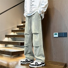 美式潮牌高街复古男春秋水洗牛仔宽松阔腿裤s1028p34，男装休闲裤，星座1112-1