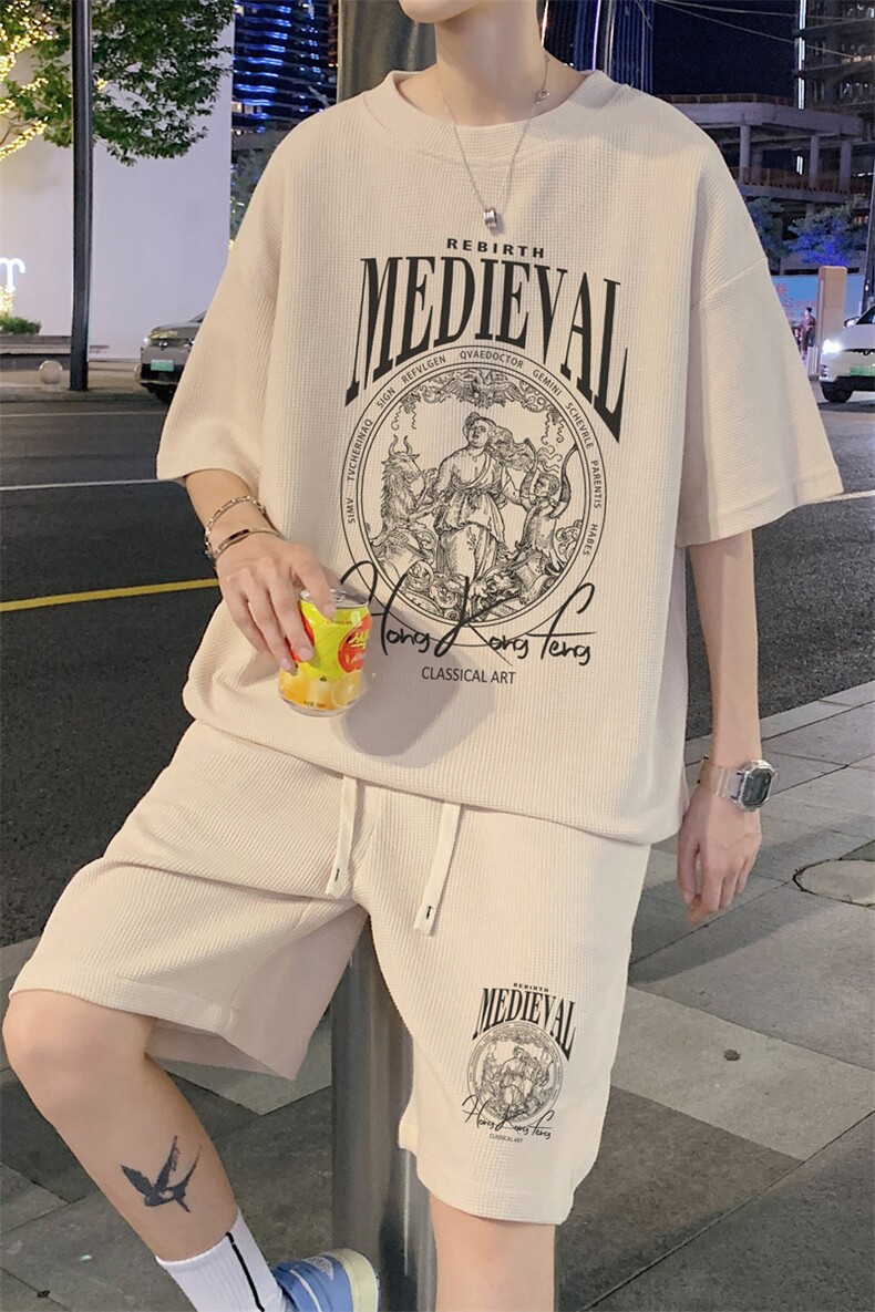 ！2025夏季新款男士华夫格短袖T恤套装学生一套HTZ120P50,男装T恤,电商B220