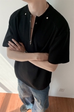 主推夏季重磅正肩美式短袖T恤男装拉链半袖上衣夏装S410-特28，男装T恤，电商A233-1