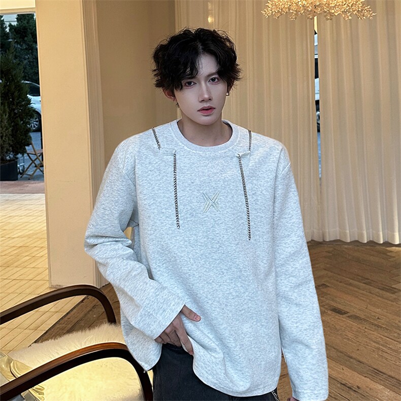 链条项链款男大时尚卫衣秋冬打底设计高街痞帅潮男打底衫长袖P55,男装卫衣,电商B319