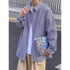 港风秋款男女衬衫竖条纹宽松休闲长袖衬衣加大码S-4XLCT22P38，男装衬衫，星座1013-1