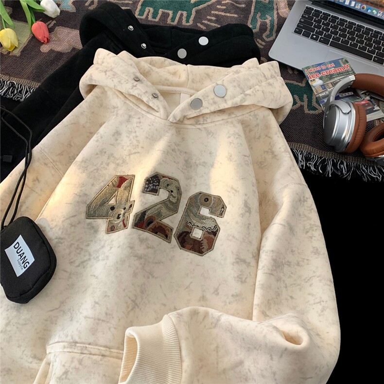 ！815A-WR2227-P70控98冬季加绒加厚贴布绣卫衣上衣套头扎染,男装卫衣,星座815A