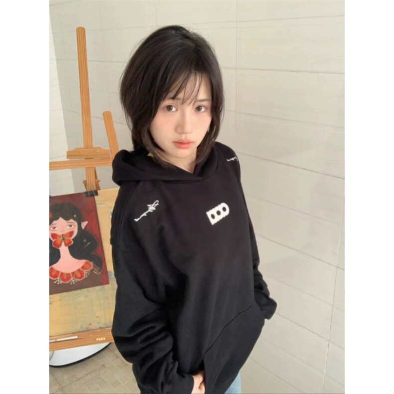 CX216-P49美式潮牌百搭运动宽松连帽卫衣女春秋重磅刺绣休闲,男装卫衣,电商B323A