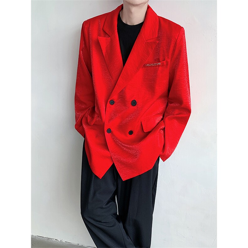 春装高级感液态流光垫肩西服外套男痞帅金属标装饰西装XF821P135,男装西服,星座512-1（原513-3）