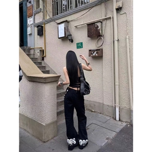 1506-1/KN15131/P56印花双裤脚排扣男女弯刀牛仔裤图片