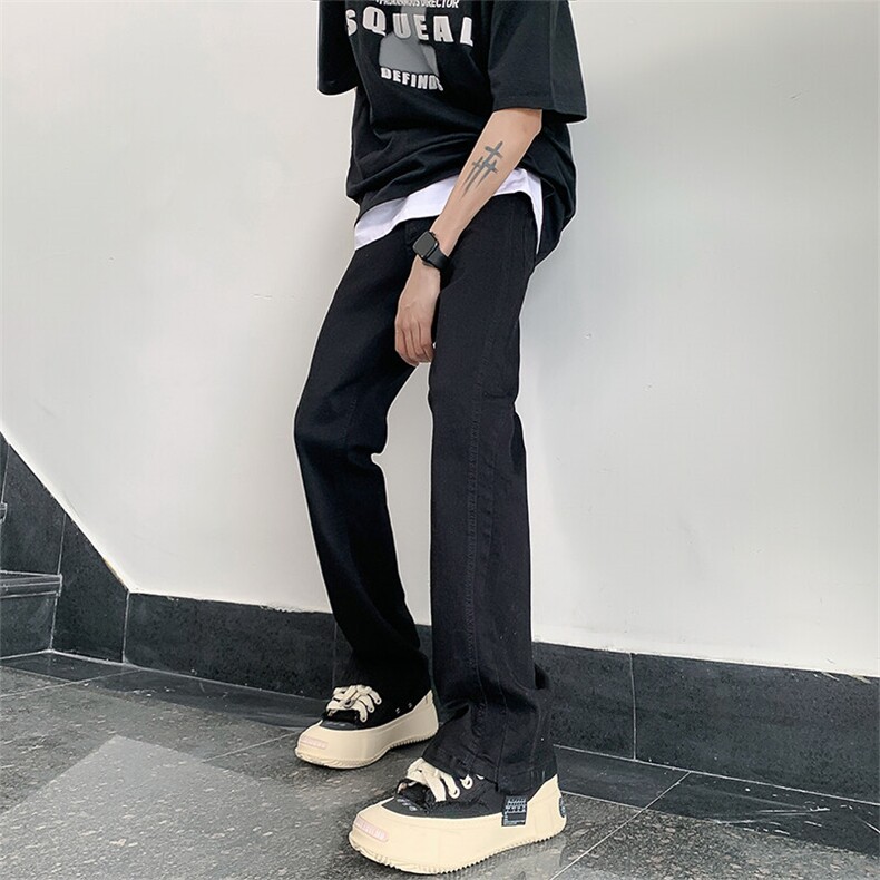 黄泥染修身微喇牛仔裤男潮牌水洗美式高街hiphop直筒水泥色裤子夏,男装休闲裤,电商A102