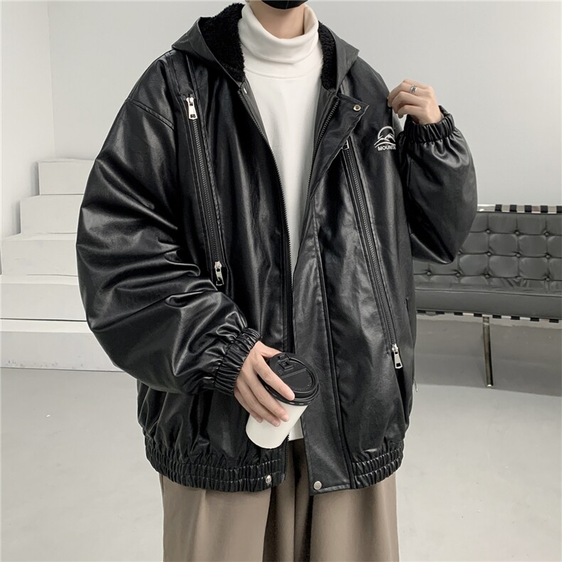 春装冲锋衣连帽皮夹克机车PU皮衣外套P110控158抖音控178加绒+20,男装夹克,电商B370