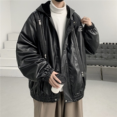 春装冲锋衣连帽皮夹克机车PU皮衣外套P110控158抖音控178加绒+20，男装夹克，电商B370
