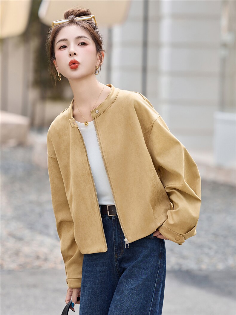 仿鹿皮绒夹克外套女2025年秋季新款时尚休闲宽松洋气百搭短款上衣,女装短外套,丽影随形