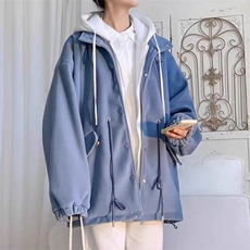 冬季oversize美式假两件外套男潮ins港风加厚情侣连帽L77299-P85，女装短外套，星座1008