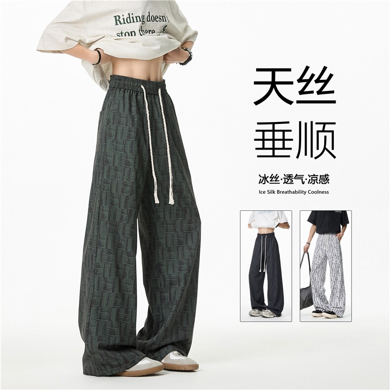 抖音品质夏季新款潮流格子百搭宽松冰丝裤B315-K25661-特P30控58图片
