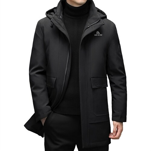 白鸭绒中长款连帽羽绒服男脱卸帽冬季男士冬装外套TLM82158-P305，男装羽绒服，电商B212（原钱塘6029）