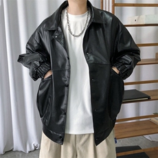 现货-秋季皮衣外套男宽松休闲PU机车皮夹克潮流A584-P90，男装夹克，电商A351
