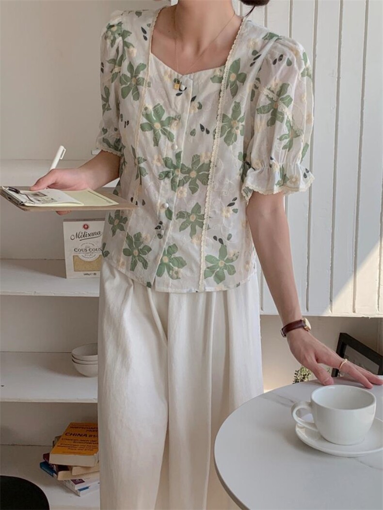 夏季新款短袖刺绣花朵小衫，其它，DAP