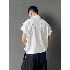 wassuphappy翻领工装短袖衬衫男士夏季薄款潮牌宽松衬衣休闲外套，男装T恤，星座506A