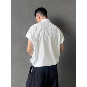 wassup happy翻领工装短袖衬衫男士夏季薄款潮牌宽松衬衣休闲外套图片