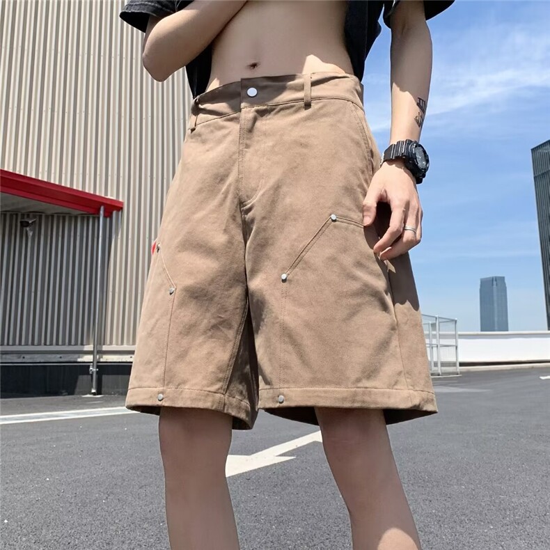 复古美式牛仔短裤男士夏季毛边设计感五分裤休闲潮牌高街百搭,男装牛仔裤,星座716-2