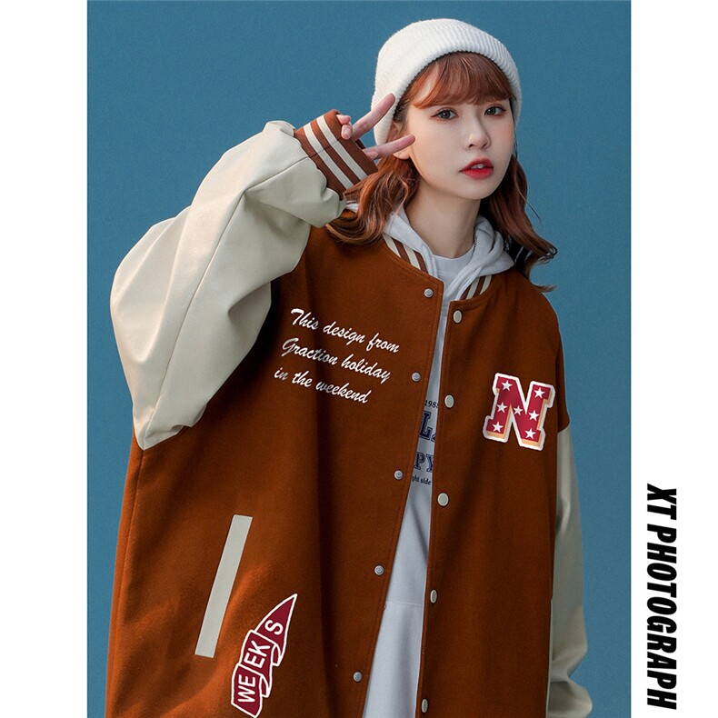 中性风22秋季新款潮牌字母pu皮翻领棒球服夹克外套G642P85控108,男装夹克,A247A
