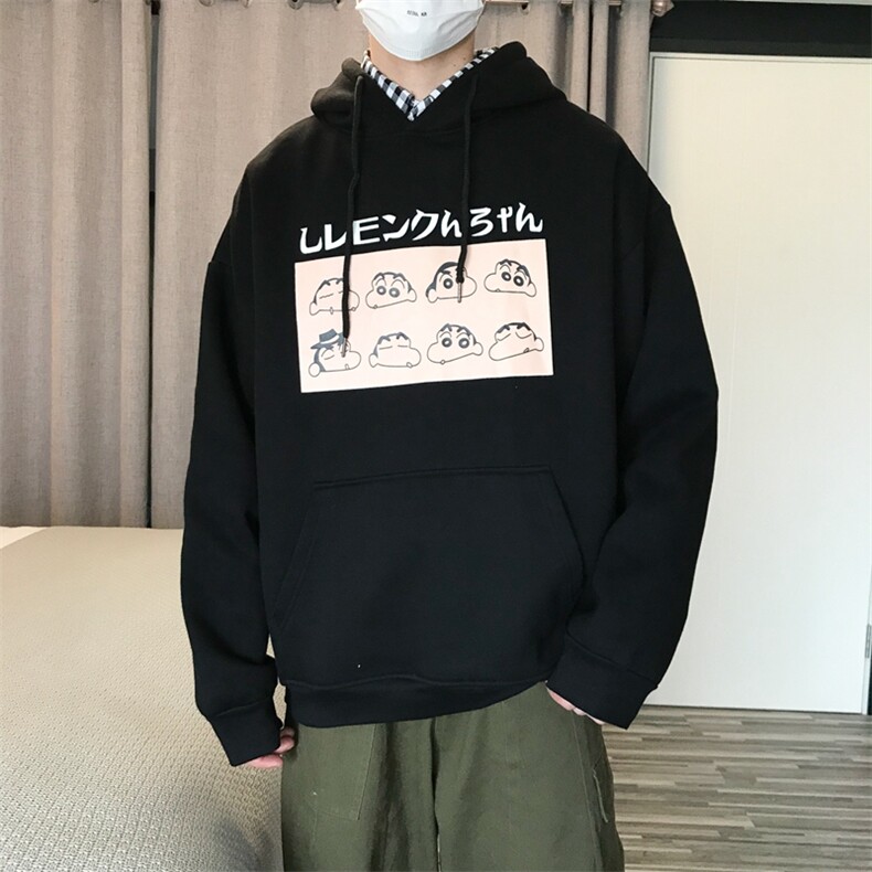 港风冬装加绒趣味小新印花情侣宽松卫衣外套男潮A181,男装卫衣,星座910A