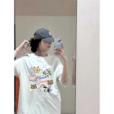 T0718-P25趣味卡通彩色线条狗纯棉印花短袖减龄宽松情侣上衣，男装T恤，星座617A-2