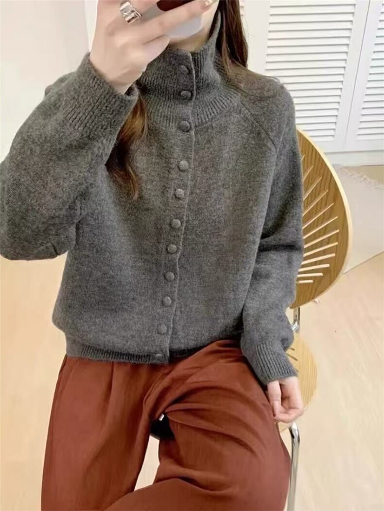 高领慵懒针织新款开衫圆领长袖衫爱心毛衣宽松上衣外套,针织衫/毛衣,春贝羊绒