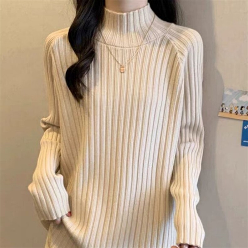 高领毛衣女洋气秋冬季宽松纯色简约堆堆领打底衫,女装羊毛衫,锦瑟羊绒