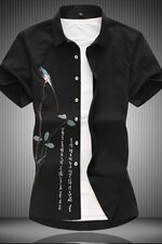 2021年大码印花中国风衬衫男春夏新款青年短袖衬衫QT5030/761p45，男装衬衫，电商A012