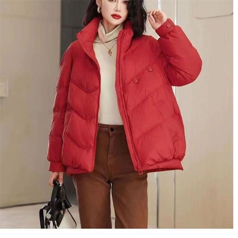 反季新款韩版宽松休闲羽绒服女短款时尚立领白鸭绒冬季两粒扣外套，女装棉衣/棉服，思沃羊绒