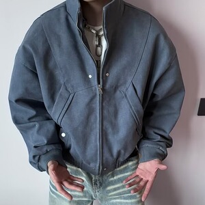 美式复古重磅水洗立领夹克男女款春秋新款青少年休闲上衣工装外套图片