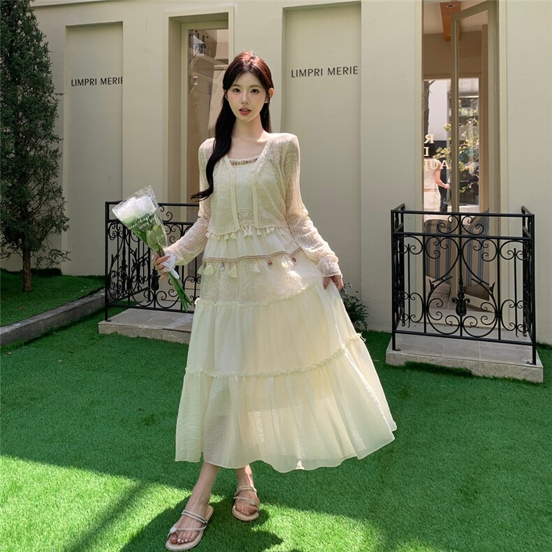 法式高级感短款小开衫女夏季2025新款设计感高腰吊带裙图片