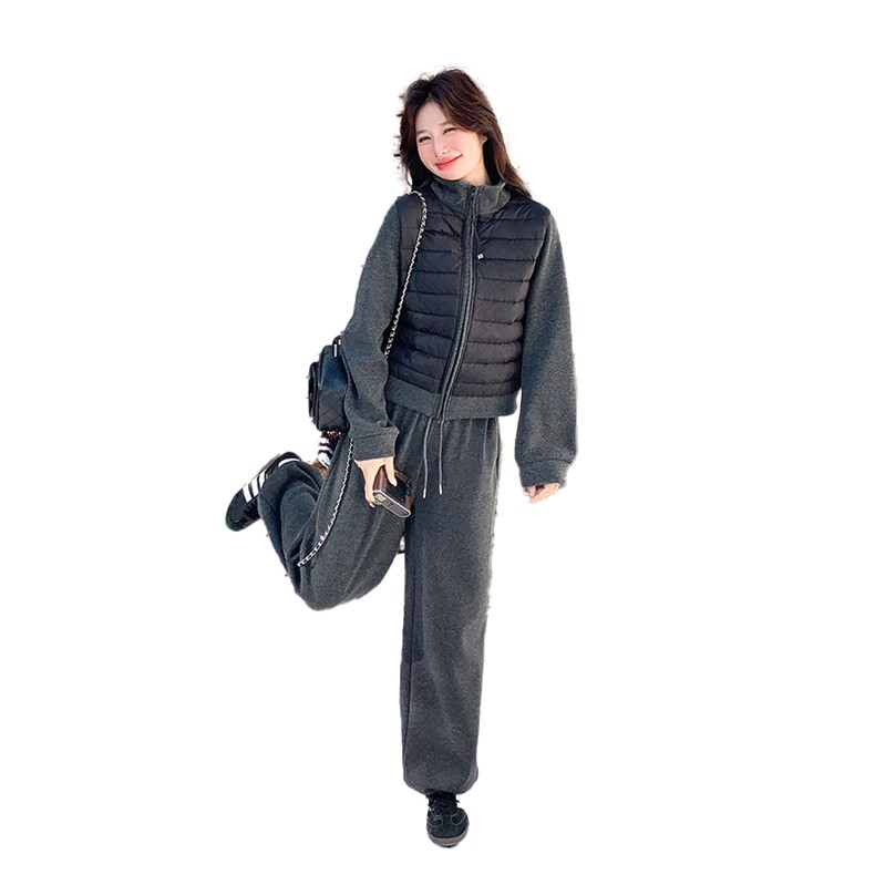 拼接立领排骨羽绒服女休闲运动加绒套装慵懒两件套5181-P260-K388,女装套装/套裙,2C126