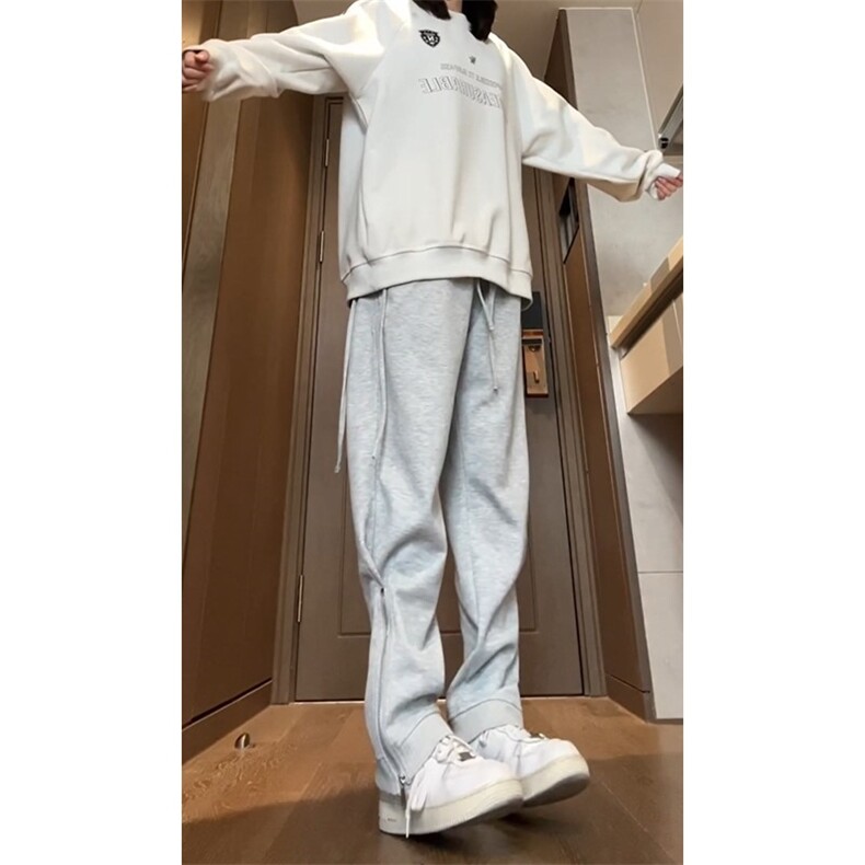 （女模视频切片）高街运动卫裤飘带侧边拉链长裤X1213-KK169-P65,男装休闲裤,星座1213