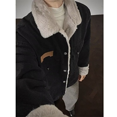 羊羔毛牛仔外套复古毛茸茸牛仔外套男女秋冬季新款加绒夹克宽松衣，男装工装外套，星座302B-2
