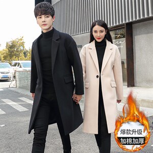 2025冬季纯色情侣款加棉休闲百搭毛呢大衣外套男潮1913加棉-P140，男装毛呢大衣，电商A413