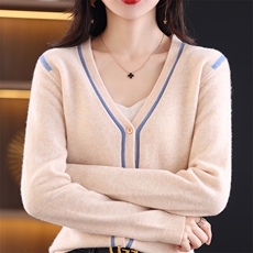 羊毛衫女100羊毛开衫外套女2022新款针织打底衫v领毛衣外搭，女装羊毛衫，秋虹羊绒