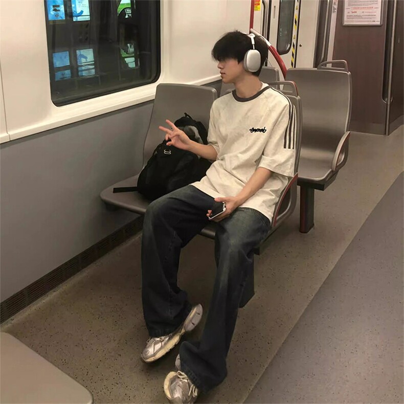 夏季美式高街重磅纯棉三条杠织带撞色男女短袖T恤ZD616-特P30,男装T恤,电商A486-1