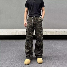 美式高街复古迷彩工装裤男设计感直筒微喇叭长裤子LN10899-p60，男装工装外套，星座1008