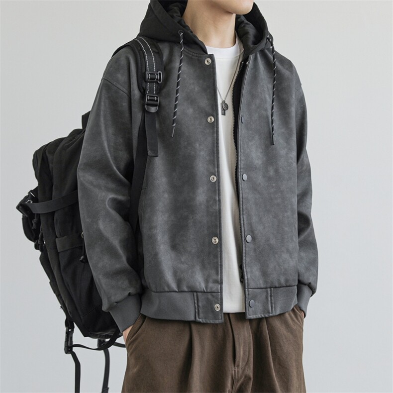 假两件机车服皮衣外套男高级感痞帅宽松休闲pu皮夹克JK0196-P93图片