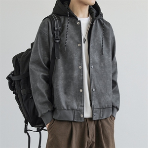 假两件机车服皮衣外套男高级感痞帅宽松休闲pu皮夹克JK0196-P93图片