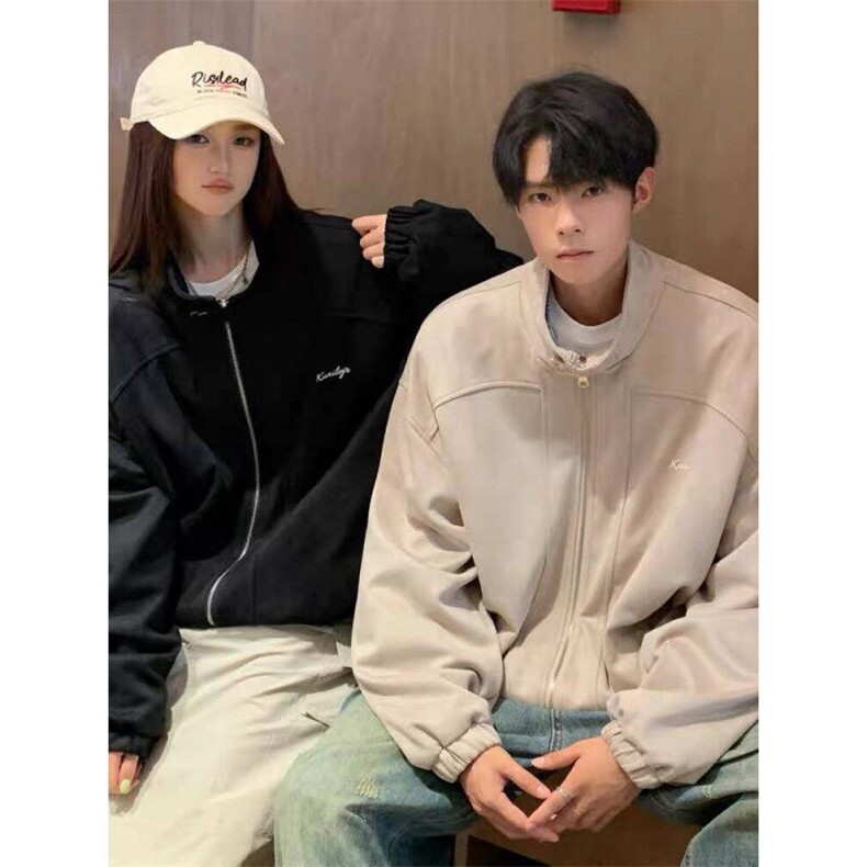 复古麂皮绒立领外套男女潮牌休闲百搭韩版宽松夹克春秋款美式痞帅图片